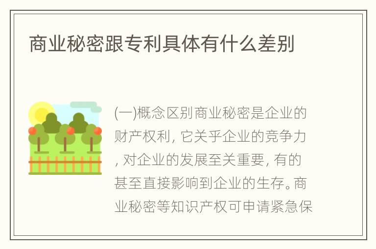 商业秘密跟专利具体有什么差别