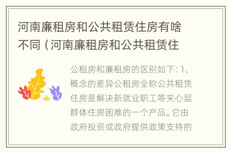 河南廉租房和公共租赁住房有啥不同（河南廉租房和公共租赁住房有啥不同吗）