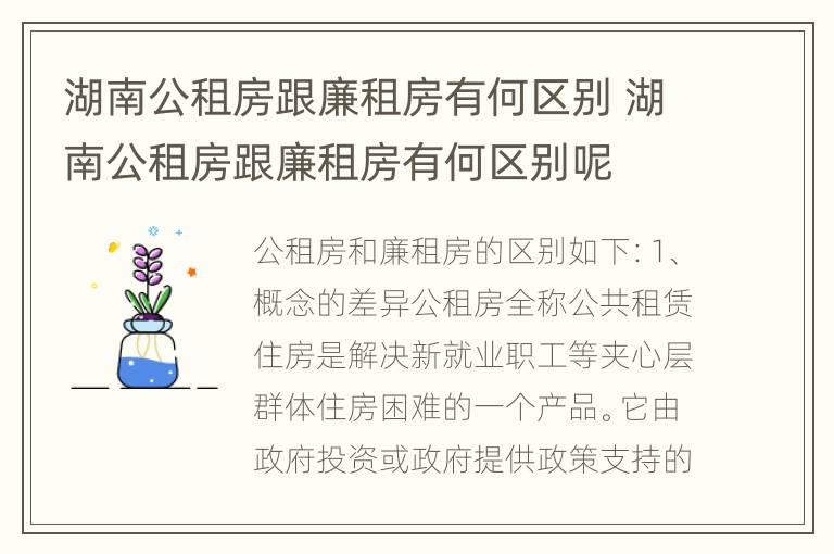 湖南公租房跟廉租房有何区别 湖南公租房跟廉租房有何区别呢