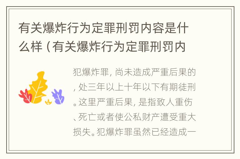 有关爆炸行为定罪刑罚内容是什么样（有关爆炸行为定罪刑罚内容是什么样的）