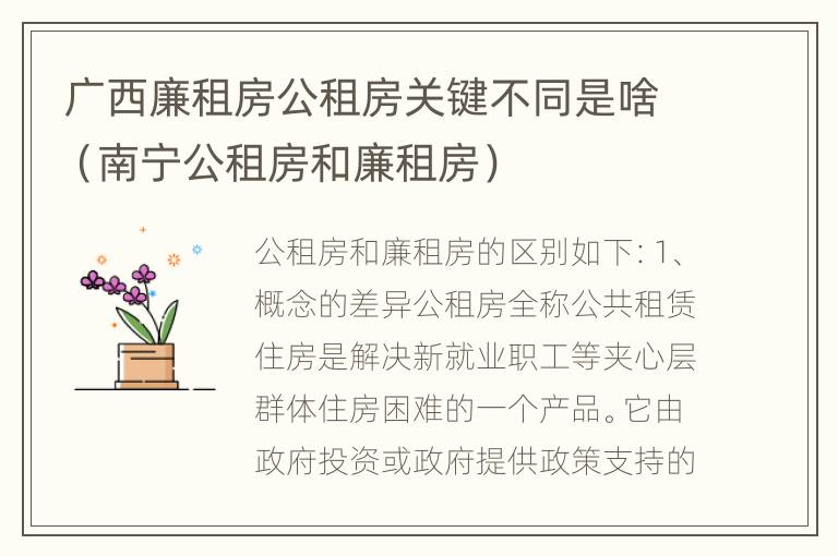 广西廉租房公租房关键不同是啥（南宁公租房和廉租房）