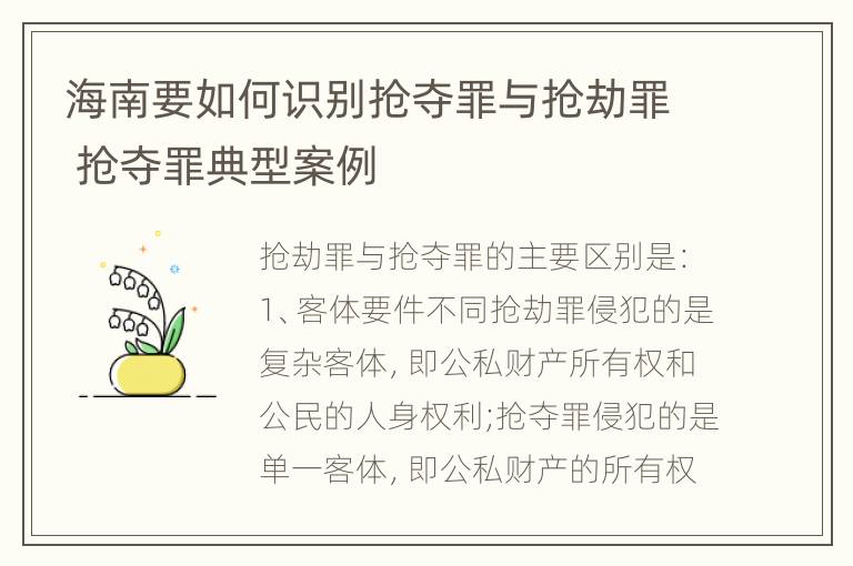 海南要如何识别抢夺罪与抢劫罪 抢夺罪典型案例