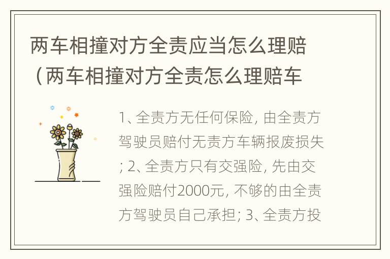 两车相撞对方全责应当怎么理赔（两车相撞对方全责怎么理赔车辆费）