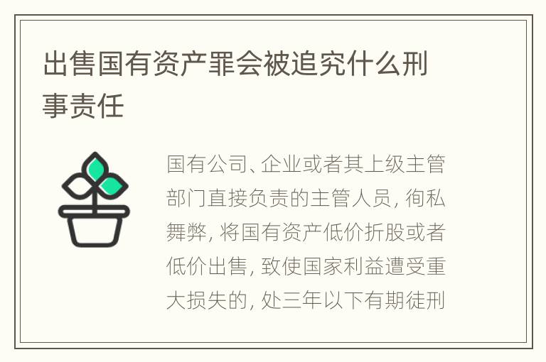 出售国有资产罪会被追究什么刑事责任