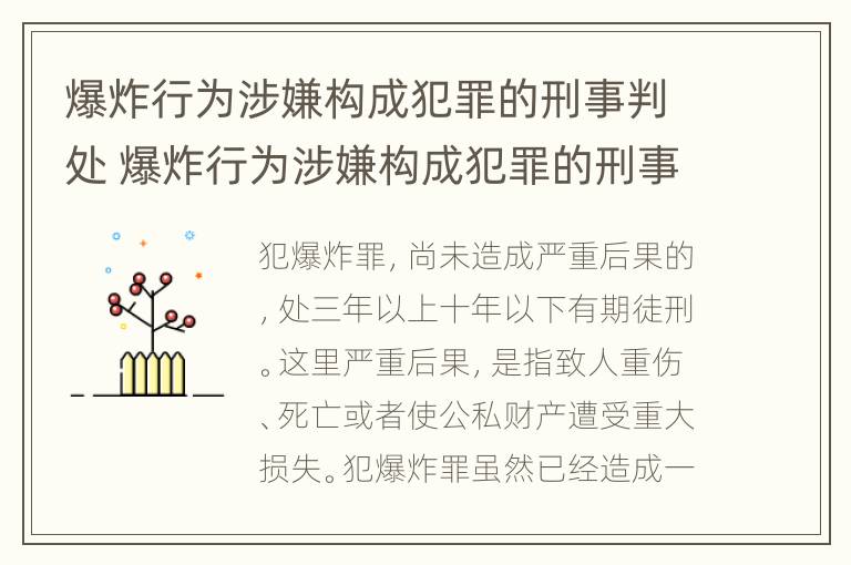 爆炸行为涉嫌构成犯罪的刑事判处 爆炸行为涉嫌构成犯罪的刑事判处多少年