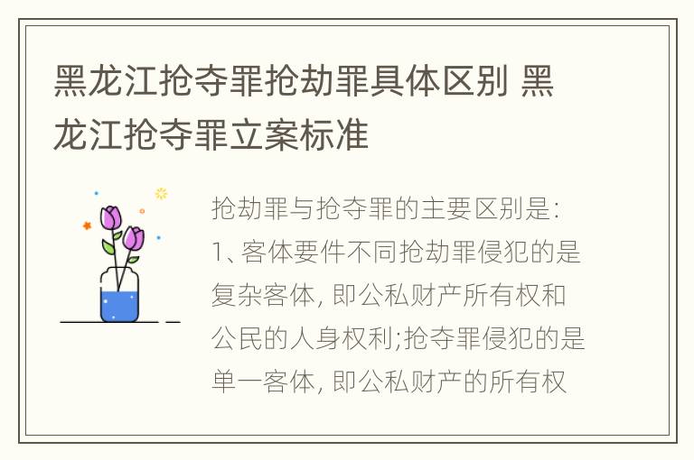 黑龙江抢夺罪抢劫罪具体区别 黑龙江抢夺罪立案标准