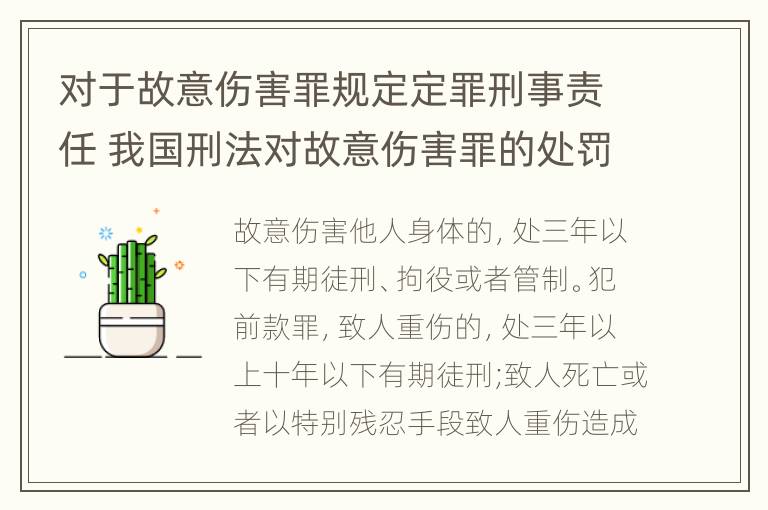 对于故意伤害罪规定定罪刑事责任 我国刑法对故意伤害罪的处罚是如何规定的