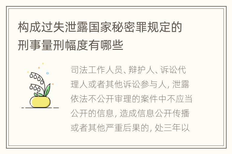 构成过失泄露国家秘密罪规定的刑事量刑幅度有哪些