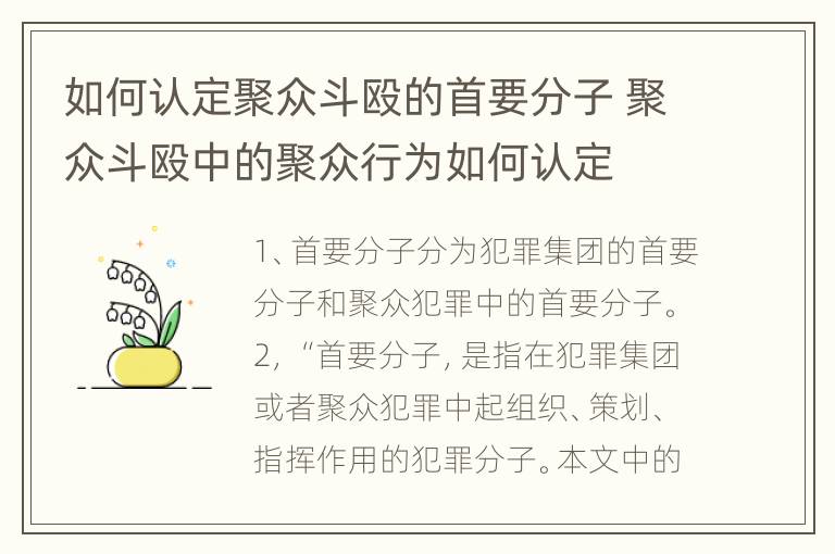 如何认定聚众斗殴的首要分子 聚众斗殴中的聚众行为如何认定