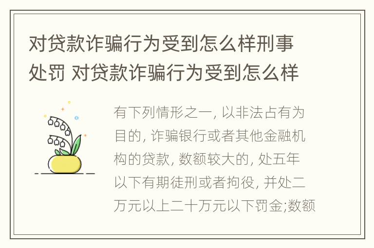 对贷款诈骗行为受到怎么样刑事处罚 对贷款诈骗行为受到怎么样刑事处罚呢