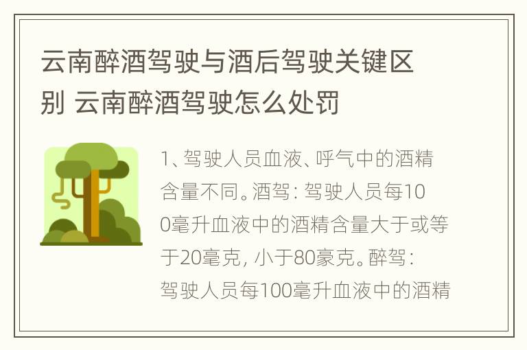 云南醉酒驾驶与酒后驾驶关键区别 云南醉酒驾驶怎么处罚