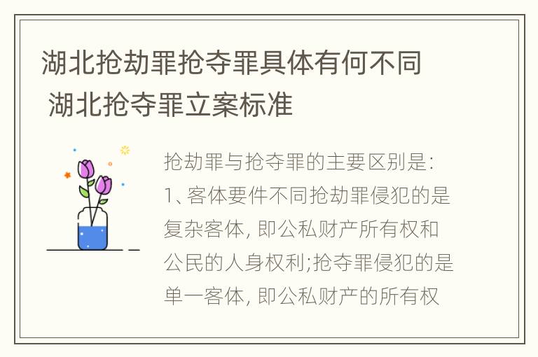 湖北抢劫罪抢夺罪具体有何不同 湖北抢夺罪立案标准