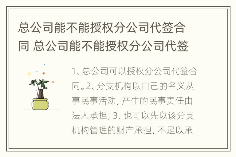 总公司能不能授权分公司代签合同 总公司能不能授权分公司代签合同书