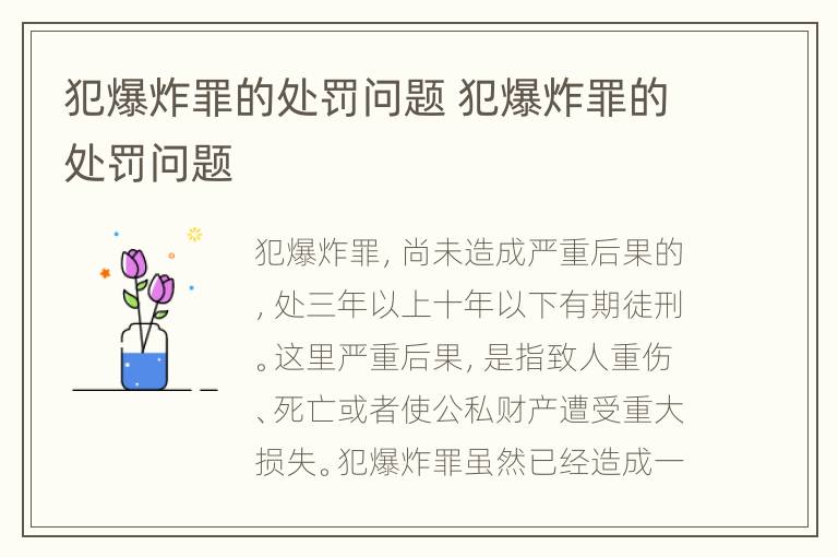 犯爆炸罪的处罚问题 犯爆炸罪的处罚问题