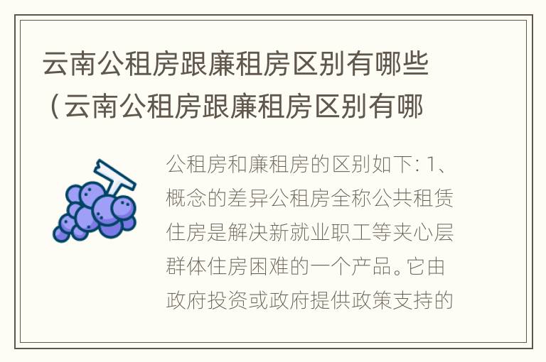 云南公租房跟廉租房区别有哪些（云南公租房跟廉租房区别有哪些地方）