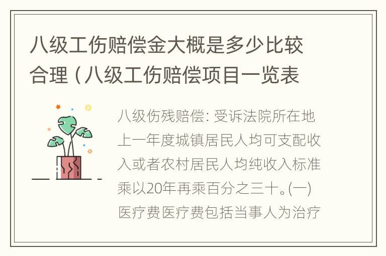 八级工伤赔偿金大概是多少比较合理（八级工伤赔偿项目一览表）