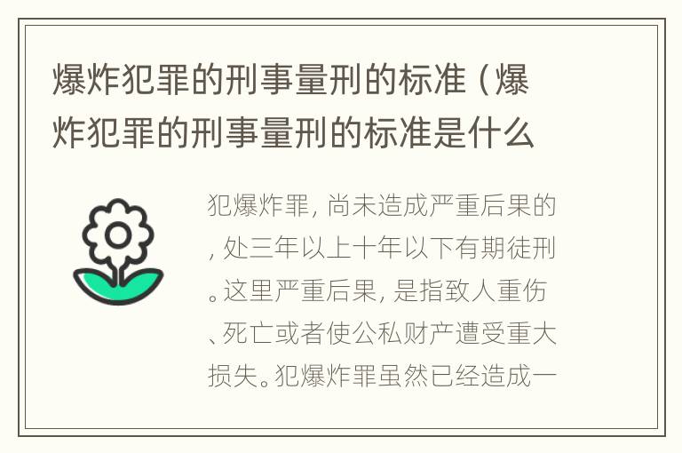 爆炸犯罪的刑事量刑的标准（爆炸犯罪的刑事量刑的标准是什么）