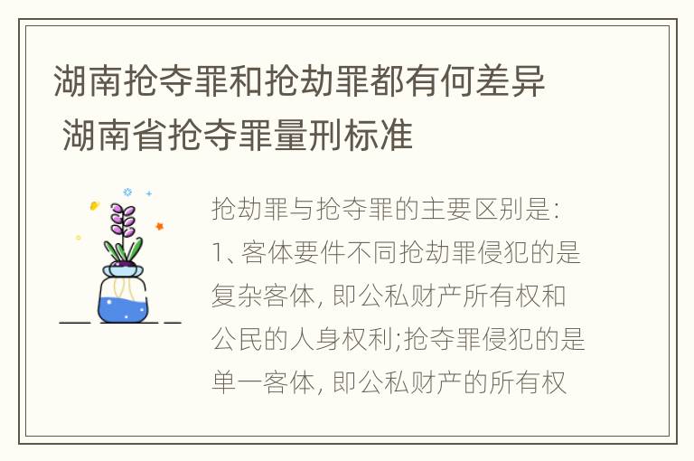 湖南抢夺罪和抢劫罪都有何差异 湖南省抢夺罪量刑标准