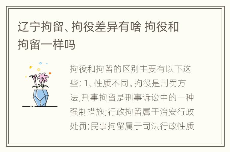 辽宁拘留、拘役差异有啥 拘役和拘留一样吗