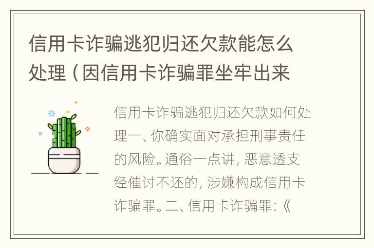 信用卡诈骗逃犯归还欠款能怎么处理（因信用卡诈骗罪坐牢出来的人怎么样了）