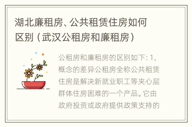 湖北廉租房、公共租赁住房如何区别（武汉公租房和廉租房）