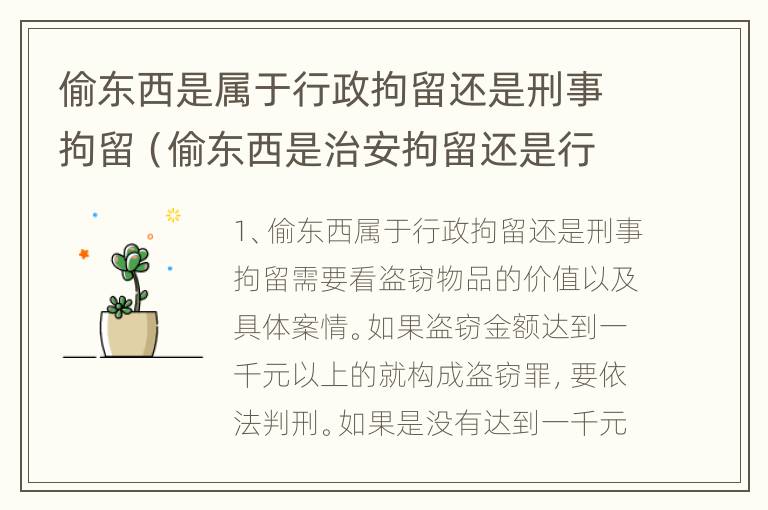 偷东西是属于行政拘留还是刑事拘留（偷东西是治安拘留还是行政拘留）