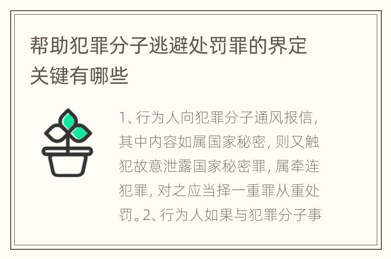 帮助犯罪分子逃避处罚罪的界定关键有哪些