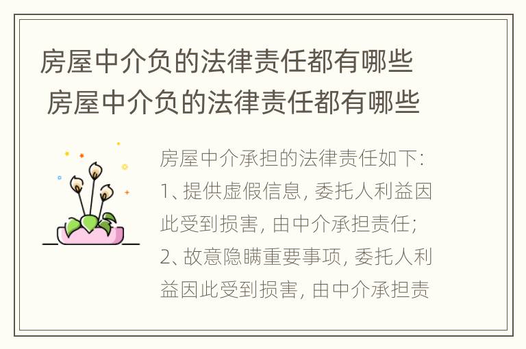 房屋中介负的法律责任都有哪些 房屋中介负的法律责任都有哪些内容