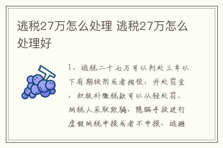 逃税27万怎么处理 逃税27万怎么处理好