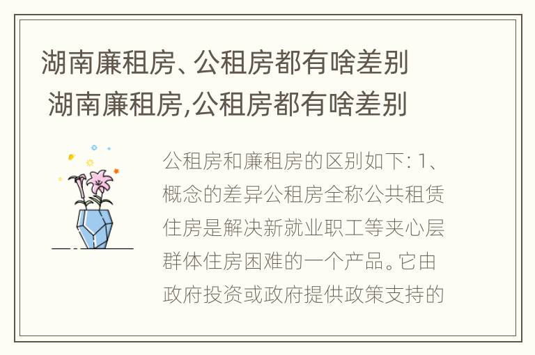 湖南廉租房、公租房都有啥差别 湖南廉租房,公租房都有啥差别吗