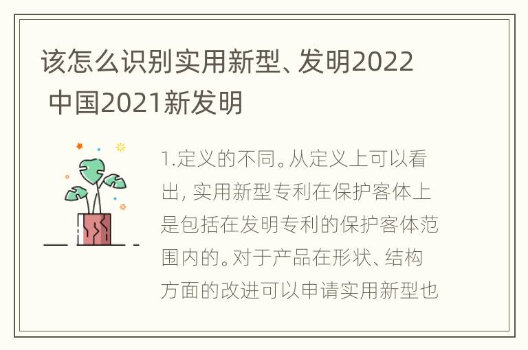 该怎么识别实用新型、发明2022 中国2021新发明