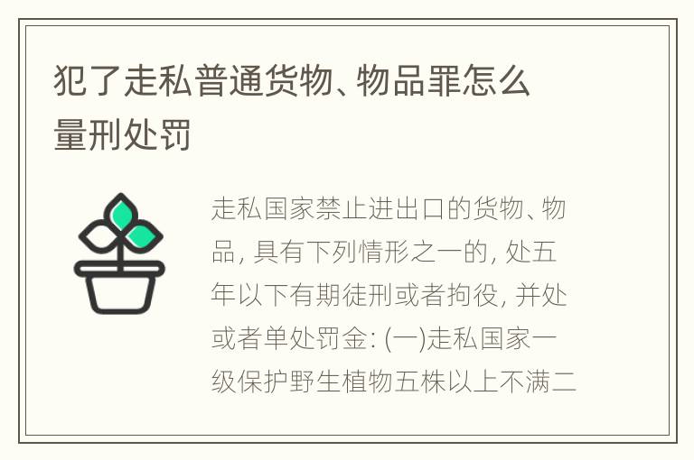 犯了走私普通货物、物品罪怎么量刑处罚