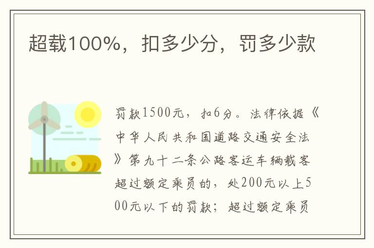 超载100%，扣多少分，罚多少款