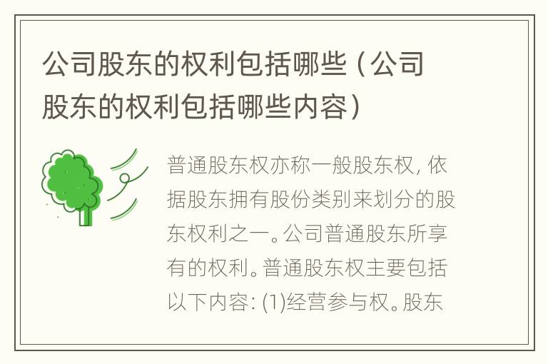 公司股东的权利包括哪些（公司股东的权利包括哪些内容）