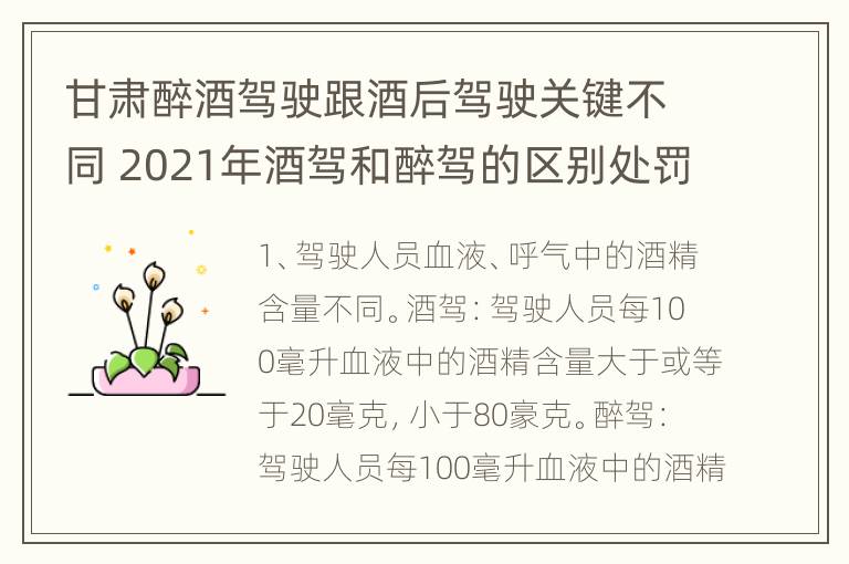 甘肃醉酒驾驶跟酒后驾驶关键不同 2021年酒驾和醉驾的区别处罚