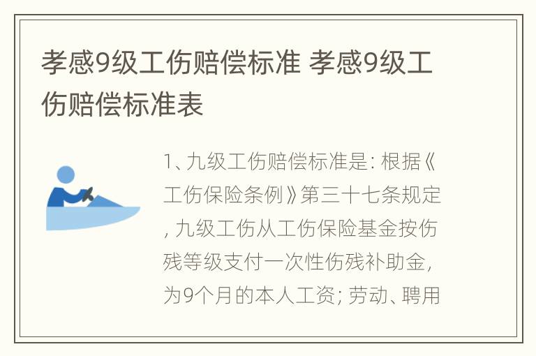 孝感9级工伤赔偿标准 孝感9级工伤赔偿标准表