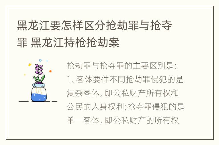 黑龙江要怎样区分抢劫罪与抢夺罪 黑龙江持枪抢劫案