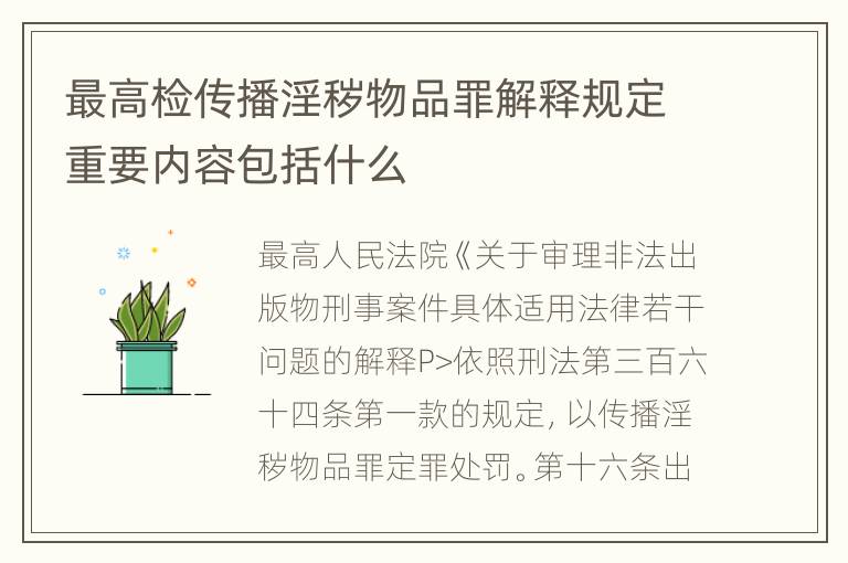 最高检传播淫秽物品罪解释规定重要内容包括什么