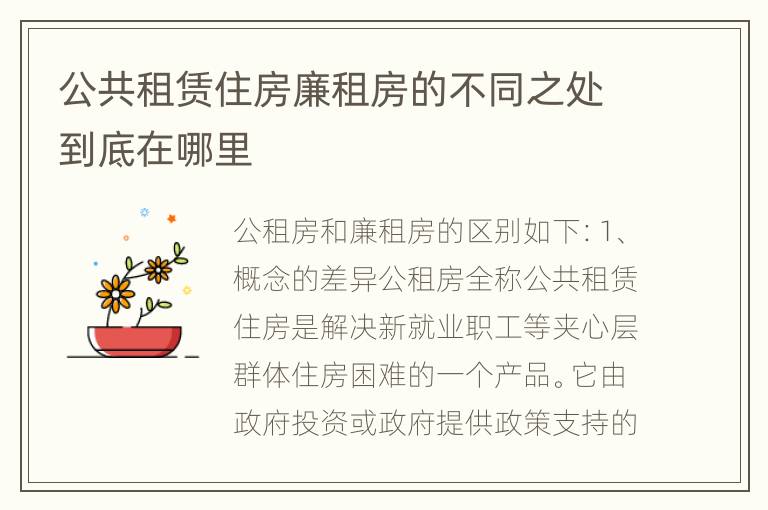 公共租赁住房廉租房的不同之处到底在哪里