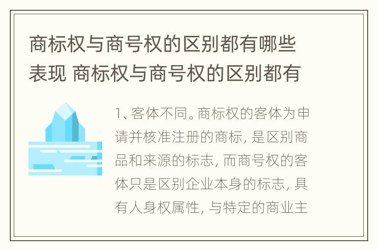 商标权与商号权的区别都有哪些表现 商标权与商号权的区别都有哪些表现为