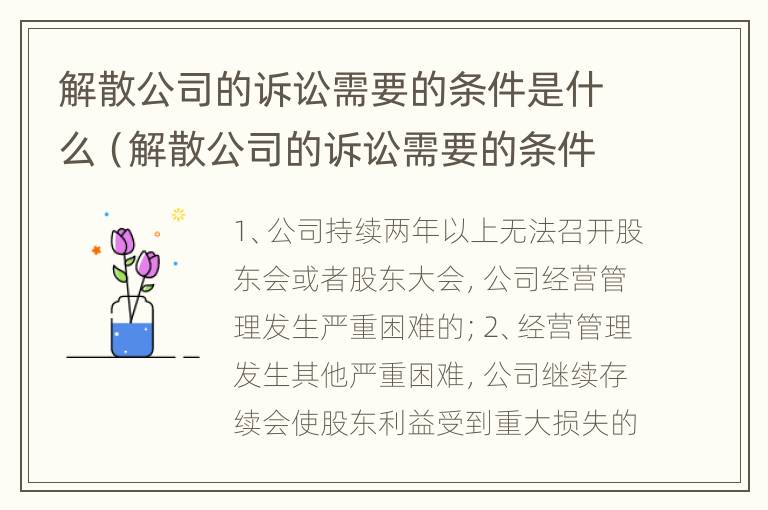 解散公司的诉讼需要的条件是什么（解散公司的诉讼需要的条件是什么法律）