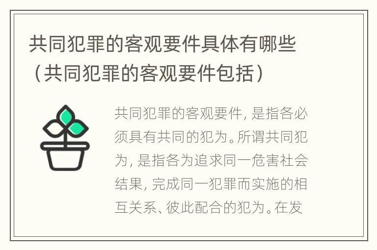 共同犯罪的客观要件具体有哪些（共同犯罪的客观要件包括）