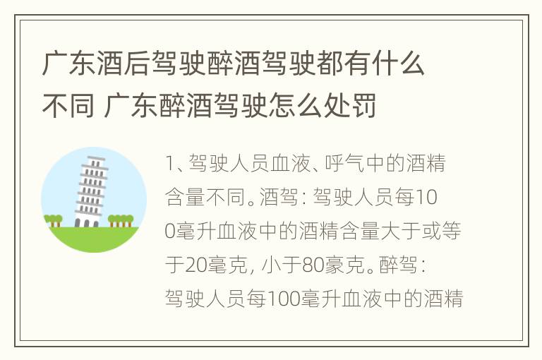 广东酒后驾驶醉酒驾驶都有什么不同 广东醉酒驾驶怎么处罚