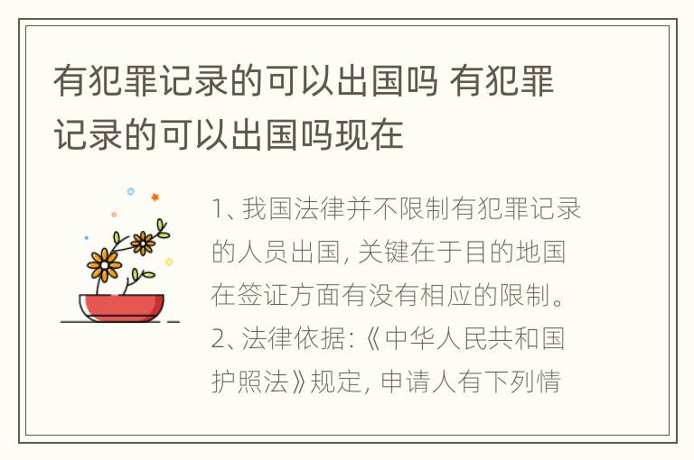 有犯罪记录的可以出国吗 有犯罪记录的可以出国吗现在