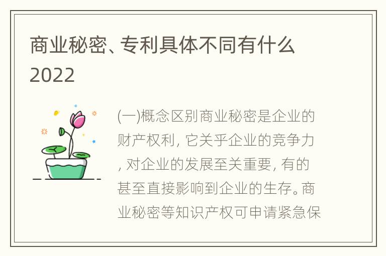 商业秘密、专利具体不同有什么2022