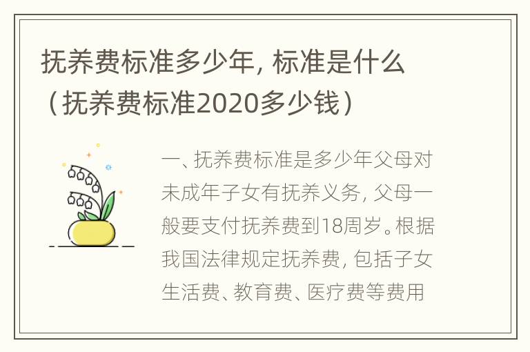 抚养费标准多少年，标准是什么（抚养费标准2020多少钱）