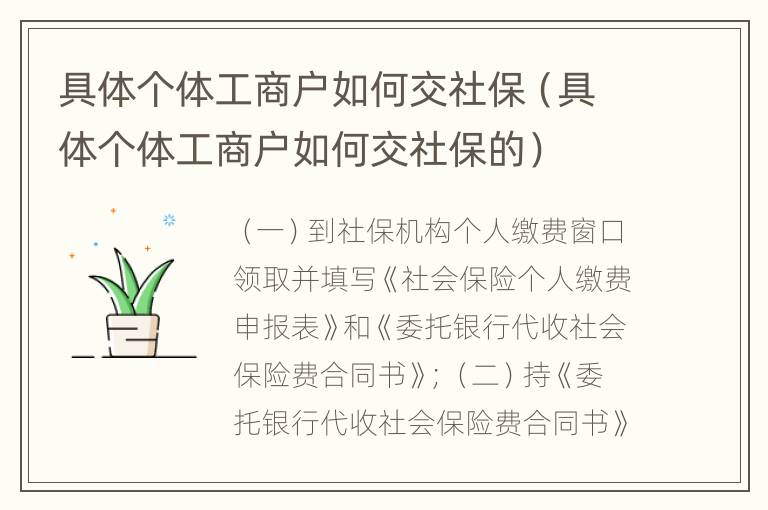 具体个体工商户如何交社保（具体个体工商户如何交社保的）