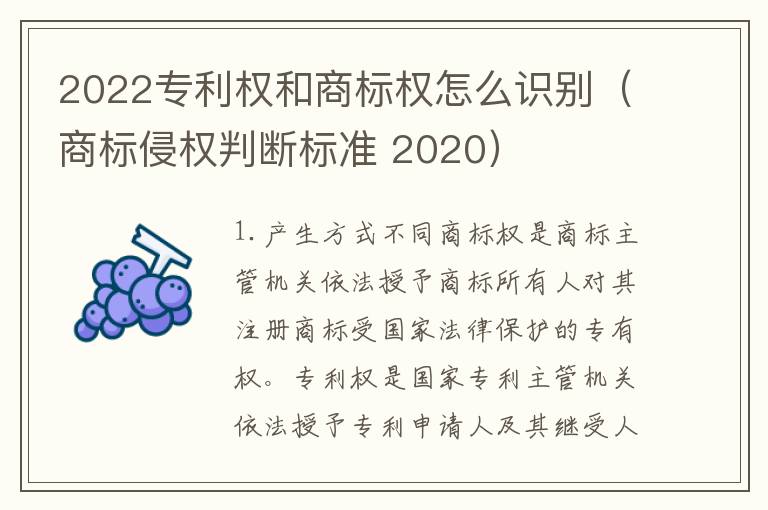 2022专利权和商标权怎么识别（商标侵权判断标准 2020）