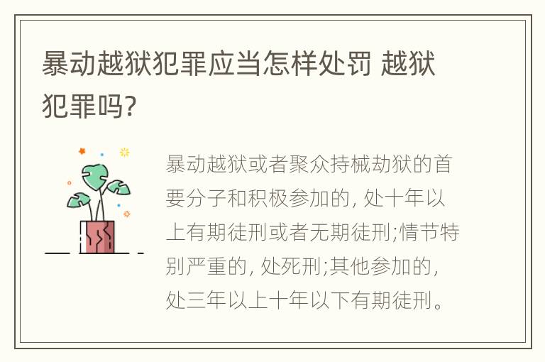 暴动越狱犯罪应当怎样处罚 越狱犯罪吗?