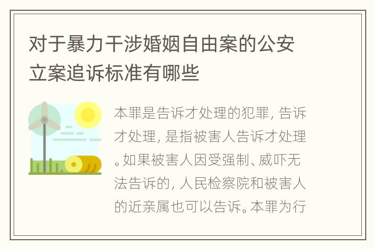 对于暴力干涉婚姻自由案的公安立案追诉标准有哪些